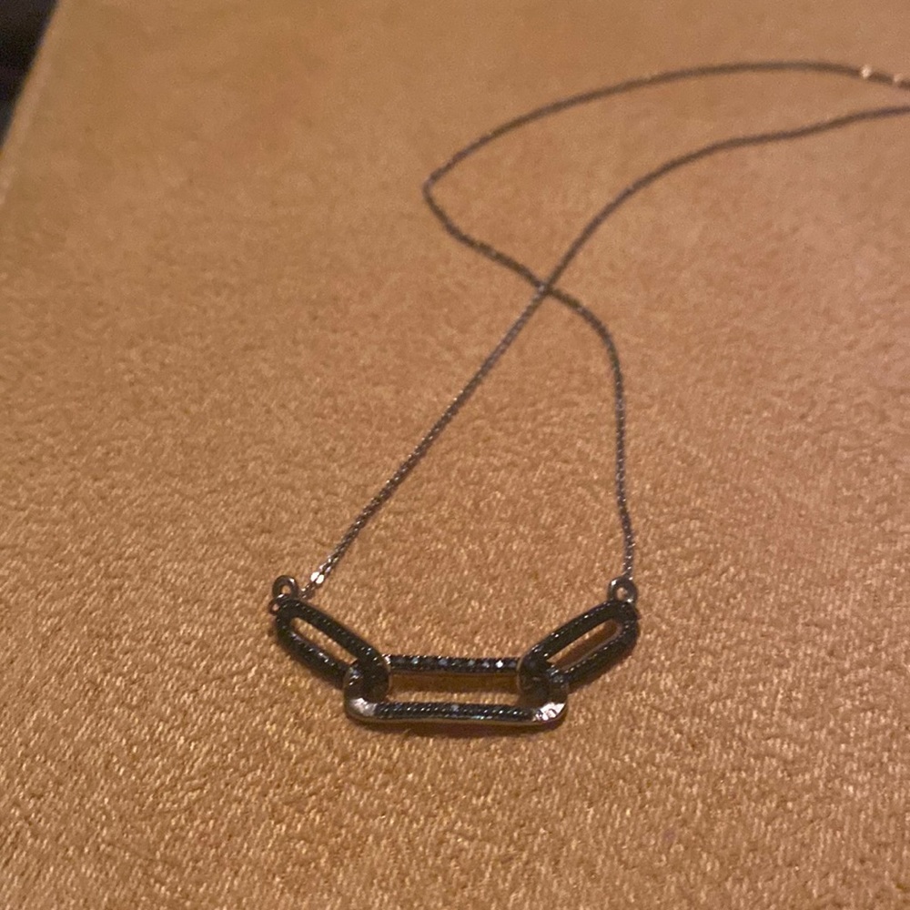 Blue diamond paper clip necklace